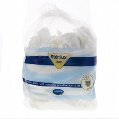 STERILUX PADS - SACHET DE 200 RECTANGLES COTON 8x10 CM