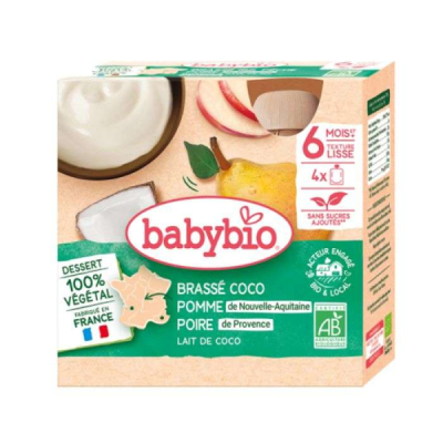 BABYBIO BRASSE COCO POMME ET POIRE LAIT DE COCO 6MOIS+ (4*85g)
